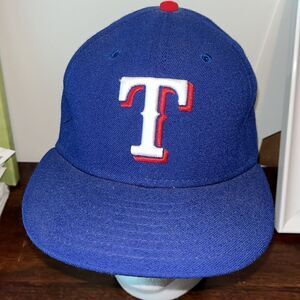 New Era Authentic Texas Rangers Home Solid Blue Fitted Baseball cap hat 7 1/8